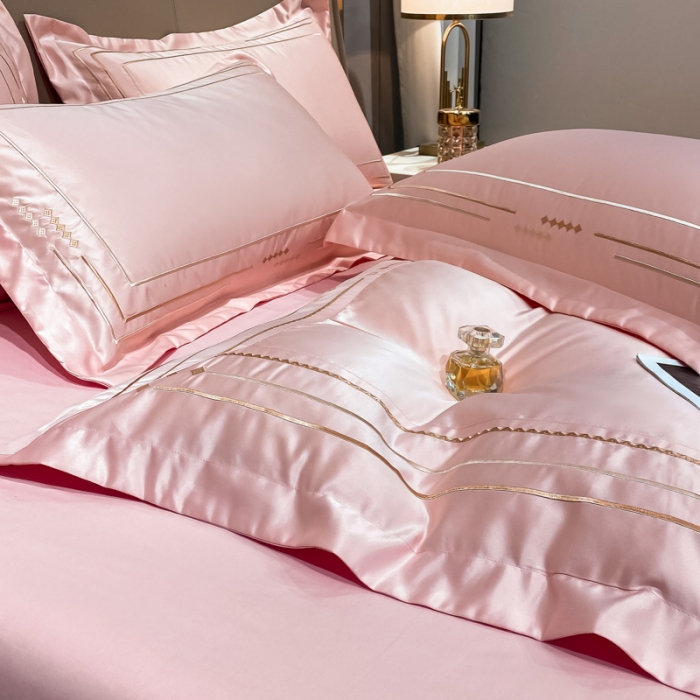 91家纺网 家纺一手货源 找家纺 欧乐蒂 2022新A版60亲肤水洗真丝B版纯棉四件套 奢雅 奢雅-粉色