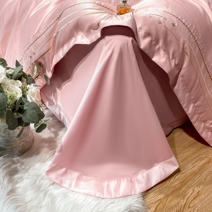 91家纺网 家纺一手货源 找家纺 欧乐蒂 2022新A版60亲肤水洗真丝B版纯棉四件套 奢雅 奢雅-粉色