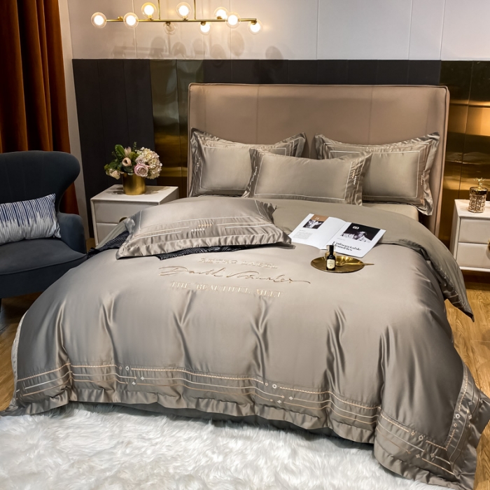 91家纺网 家纺一手货源 找家纺 欧乐蒂 新A版60亲肤水洗真丝B版纯棉四件套 奢雅-高级灰