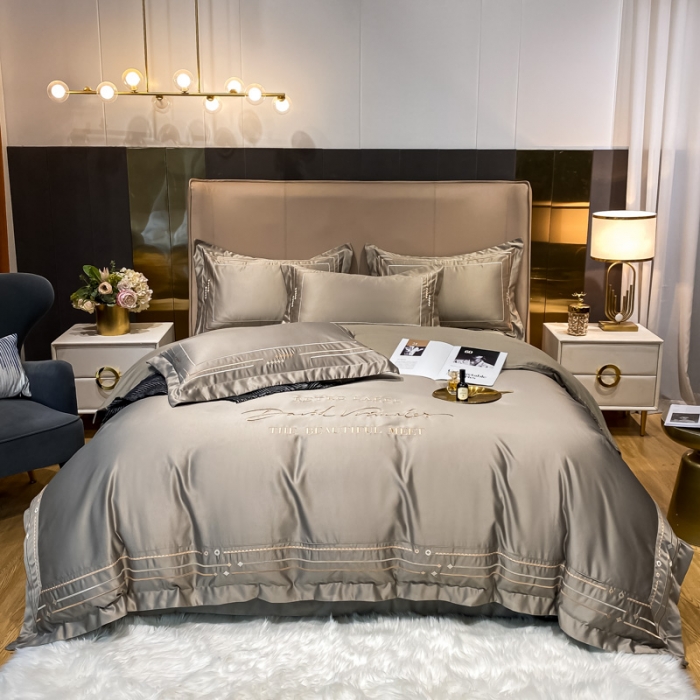 91家纺网 家纺一手货源 找家纺 欧乐蒂 新A版60亲肤水洗真丝B版纯棉四件套 奢雅-高级灰