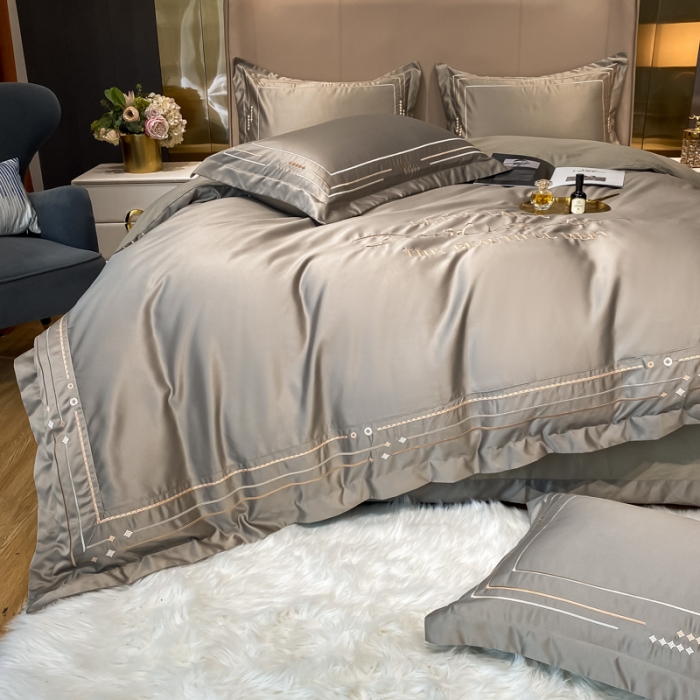 91家纺网 家纺一手货源 找家纺 欧乐蒂 新A版60亲肤水洗真丝B版纯棉四件套 奢雅-高级灰