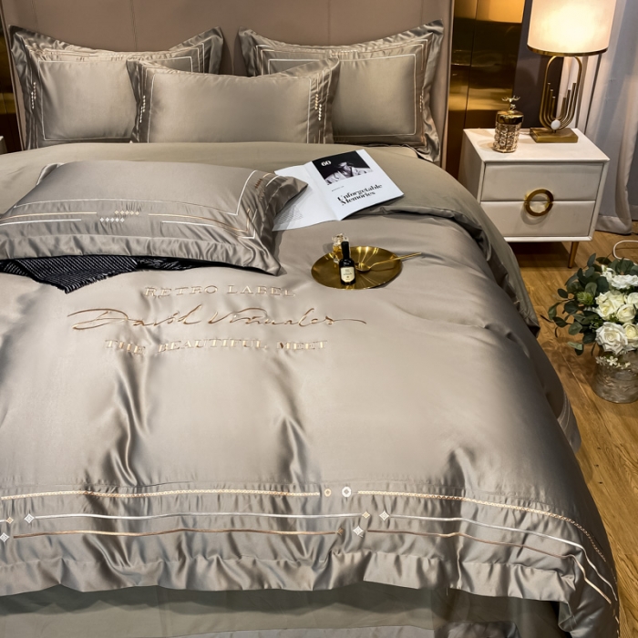 91家纺网 家纺一手货源 找家纺 欧乐蒂 新A版60亲肤水洗真丝B版纯棉四件套 奢雅-高级灰