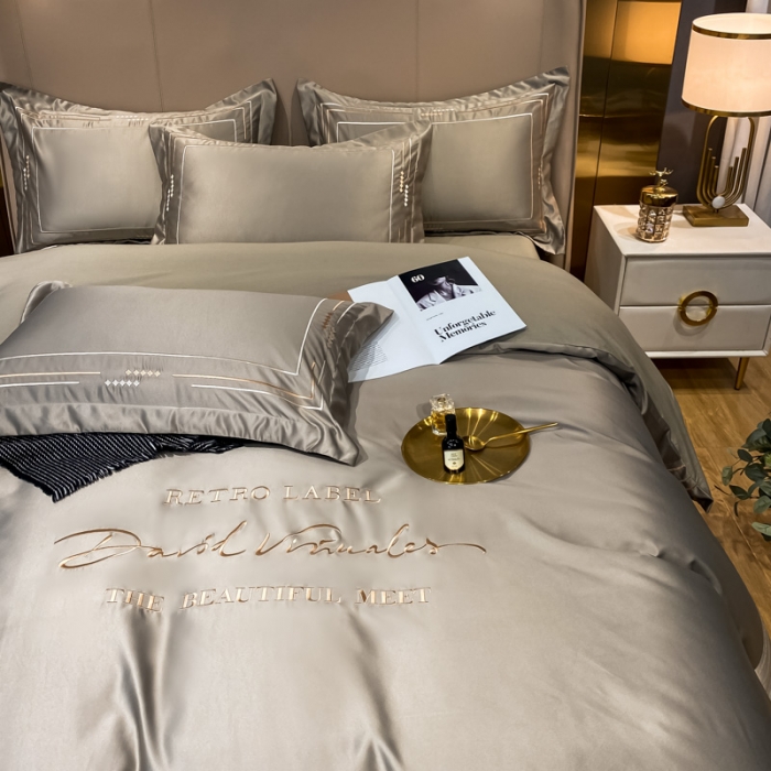 91家纺网 家纺一手货源 找家纺 欧乐蒂 新A版60亲肤水洗真丝B版纯棉四件套 奢雅-高级灰