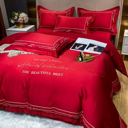 欧乐蒂 2022新A版60亲肤水洗真丝B版纯棉四件套 奢雅 奢雅-酒红