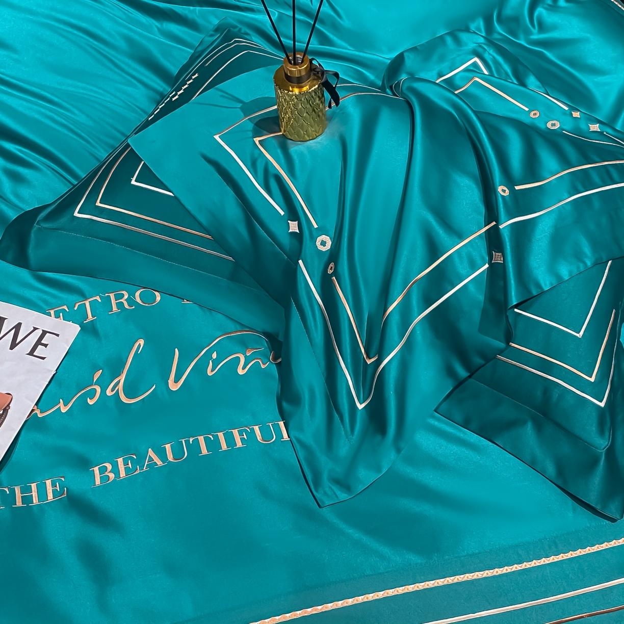 91家纺网 家纺一手货源 找家纺 欧乐蒂 新A版60亲肤水洗真丝B版纯棉四件套 奢雅-墨绿