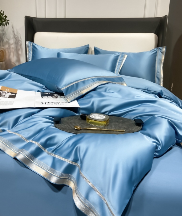 91家纺网 家纺一手货源 找家纺 欧乐蒂 2022新款双面冰丝四件套-典雅 宾利蓝