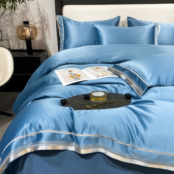 91家纺网 家纺一手货源 找家纺 欧乐蒂 2022新款双面冰丝四件套-典雅 宾利蓝