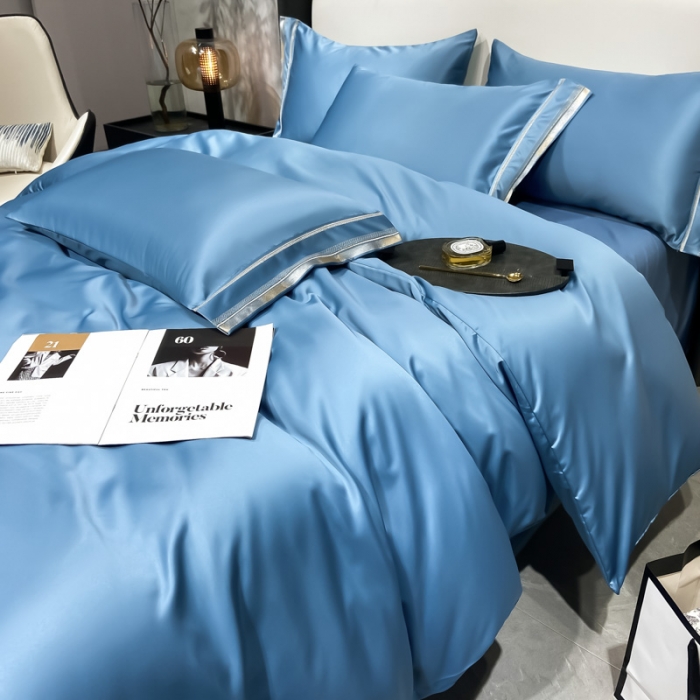 91家纺网 家纺一手货源 找家纺 欧乐蒂 2022新款双面冰丝四件套-典雅 宾利蓝