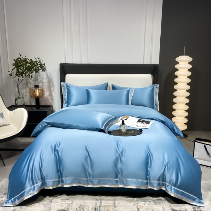 91家纺网 家纺一手货源 找家纺 欧乐蒂 2022新款双面冰丝四件套-典雅 宾利蓝