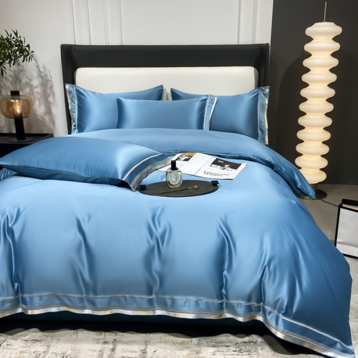 91家纺网 家纺一手货源 找家纺 欧乐蒂 2022新款双面冰丝四件套-典雅 宾利蓝