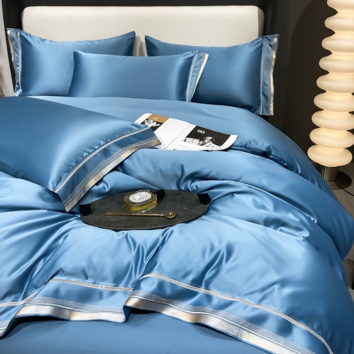 91家纺网 家纺一手货源 找家纺 欧乐蒂 2022新款双面冰丝四件套-典雅 宾利蓝