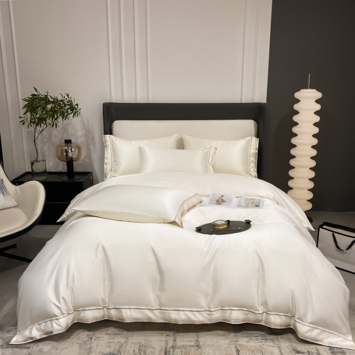 91家纺网 家纺一手货源 找家纺 欧乐蒂 2022新款双面冰丝四件套-典雅 典雅白