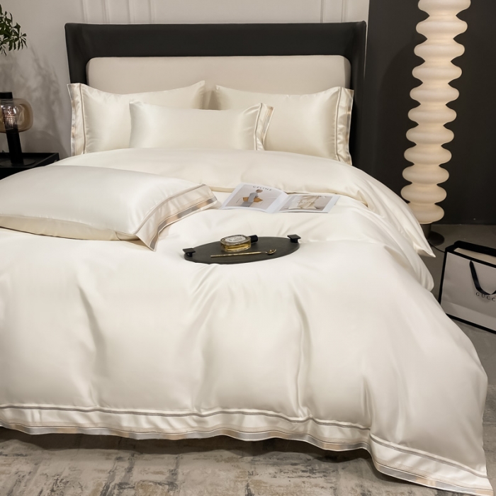 91家纺网 家纺一手货源 找家纺 欧乐蒂 2022新款双面冰丝四件套-典雅 典雅白