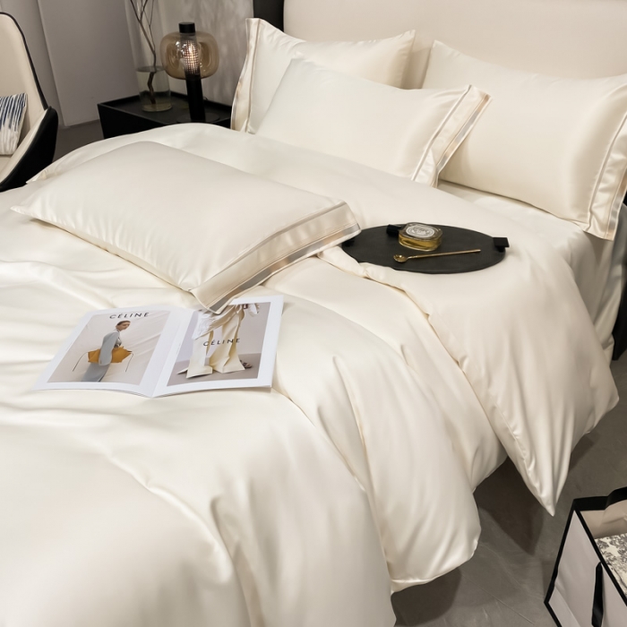 91家纺网 家纺一手货源 找家纺 欧乐蒂 2022新款双面冰丝四件套-典雅 典雅白