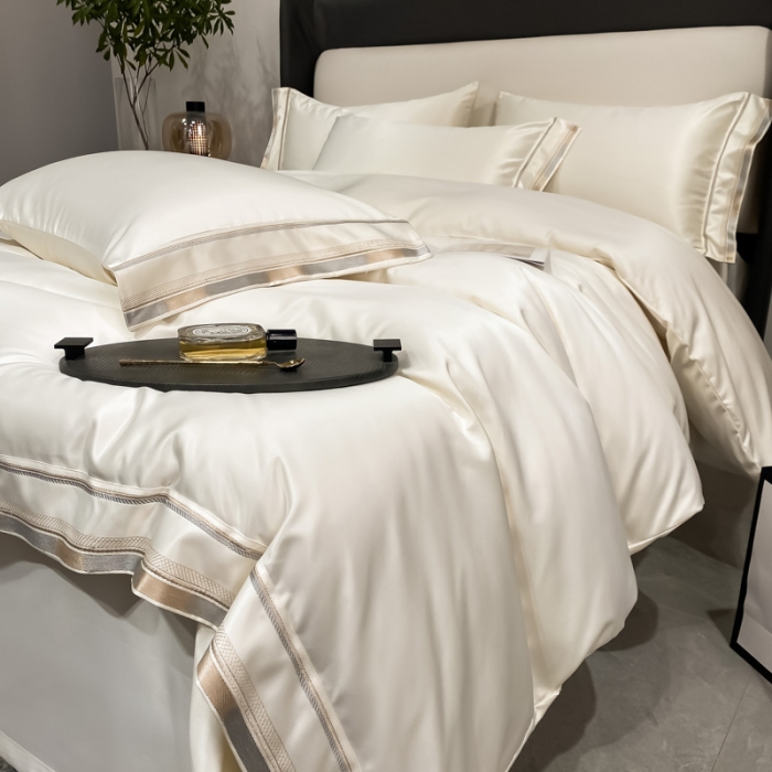 91家纺网 家纺一手货源 找家纺 欧乐蒂 2022新款双面冰丝四件套-典雅 典雅白