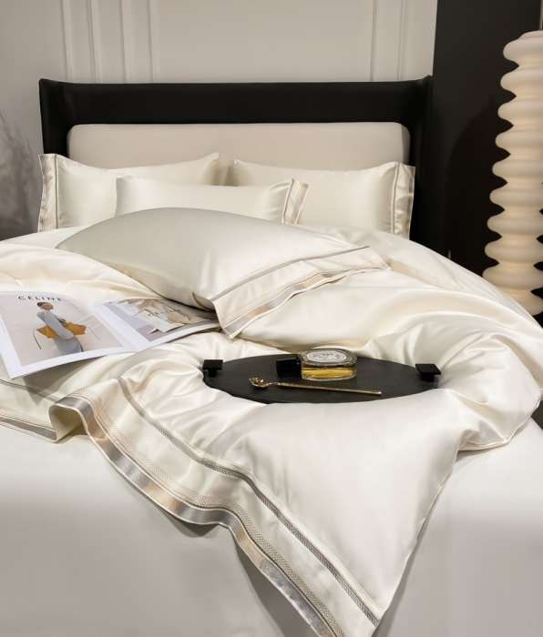 91家纺网 家纺一手货源 找家纺 欧乐蒂 2022新款双面冰丝四件套-典雅 典雅白