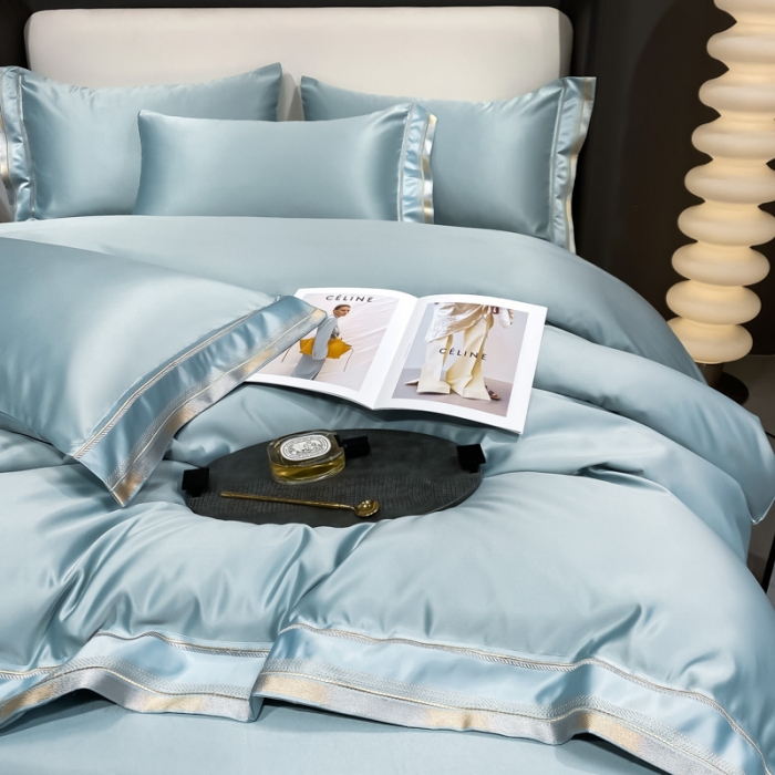 91家纺网 家纺一手货源 找家纺 欧乐蒂 2022新款双面冰丝四件套-典雅 梵星蓝