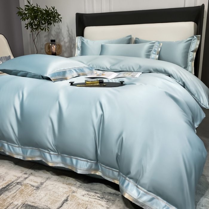 91家纺网 家纺一手货源 找家纺 欧乐蒂 2022新款双面冰丝四件套-典雅 梵星蓝