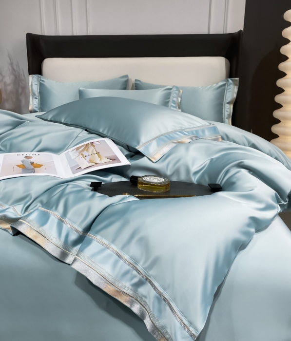 91家纺网 家纺一手货源 找家纺 欧乐蒂 2022新款双面冰丝四件套-典雅 梵星蓝