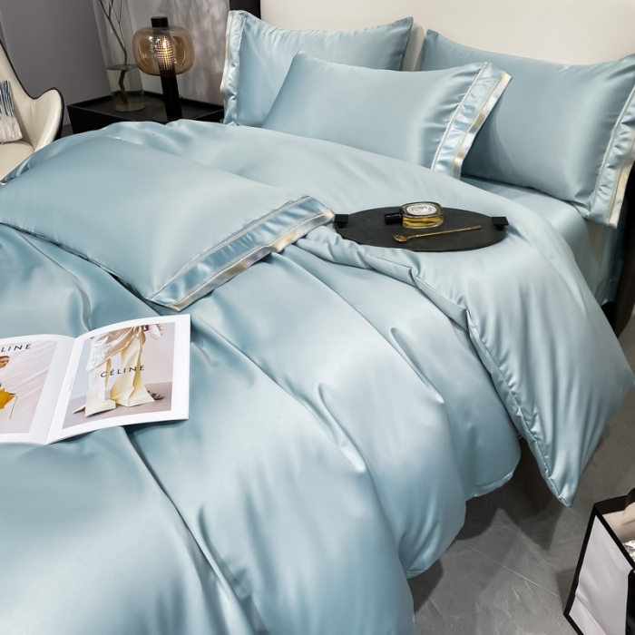 91家纺网 家纺一手货源 找家纺 欧乐蒂 2022新款双面冰丝四件套-典雅 梵星蓝