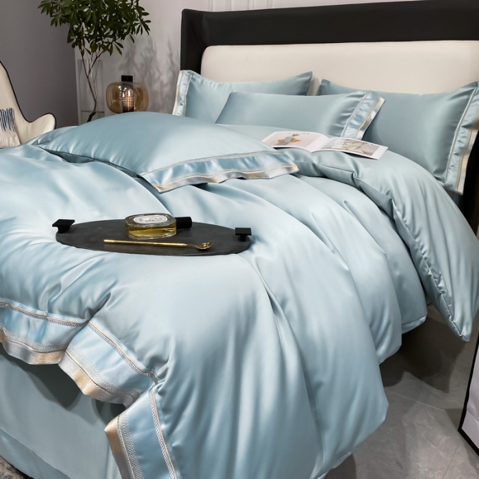 91家纺网 家纺一手货源 找家纺 欧乐蒂 2022新款双面冰丝四件套-典雅 梵星蓝