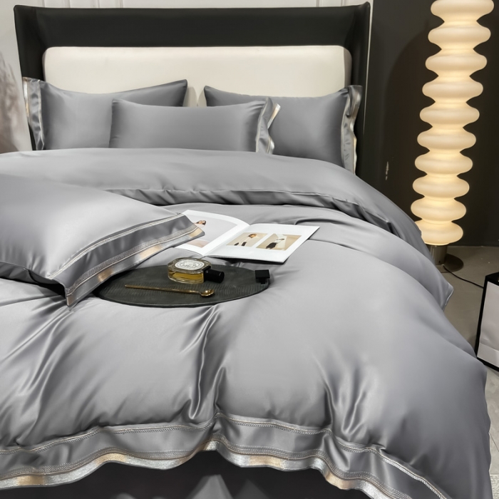 91家纺网 家纺一手货源 找家纺 欧乐蒂 2022新款双面冰丝四件套-典雅 高级灰