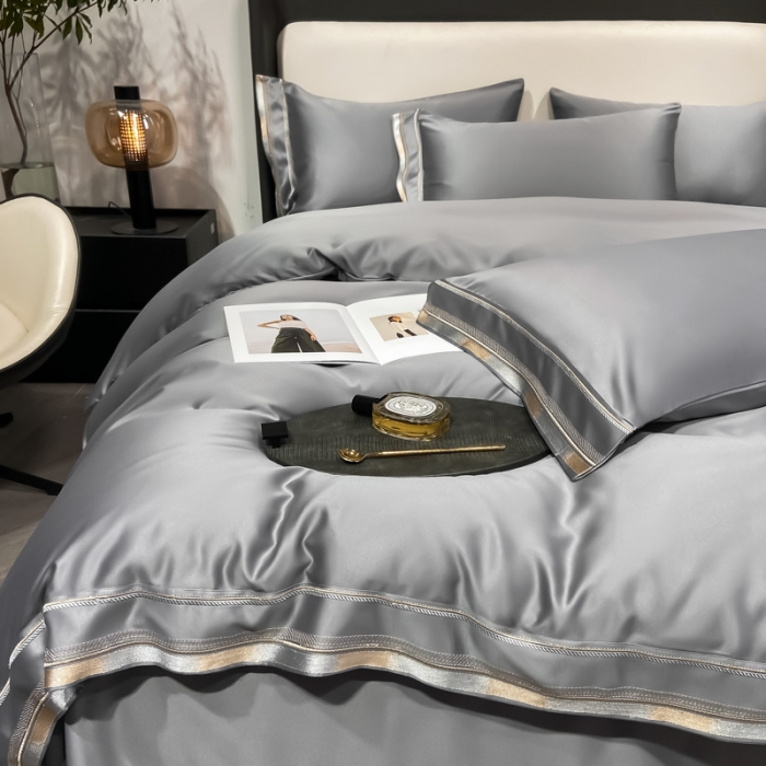 91家纺网 家纺一手货源 找家纺 欧乐蒂 2022新款双面冰丝四件套-典雅 高级灰