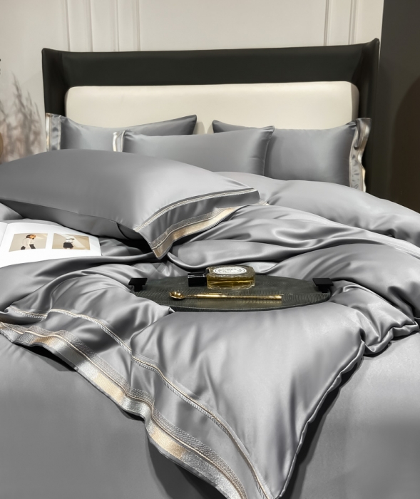 91家纺网 家纺一手货源 找家纺 欧乐蒂 2022新款双面冰丝四件套-典雅 高级灰