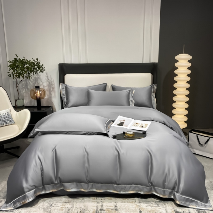 91家纺网 家纺一手货源 找家纺 欧乐蒂 2022新款双面冰丝四件套-典雅 高级灰