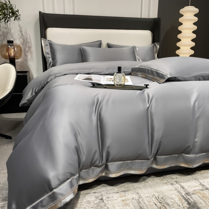 91家纺网 家纺一手货源 找家纺 欧乐蒂 2022新款双面冰丝四件套-典雅 高级灰