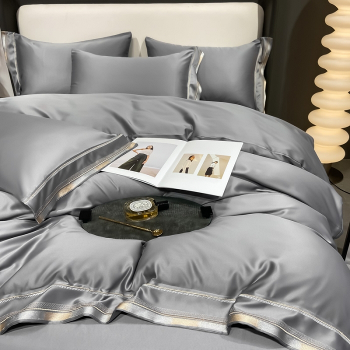 91家纺网 家纺一手货源 找家纺 欧乐蒂 2022新款双面冰丝四件套-典雅 高级灰