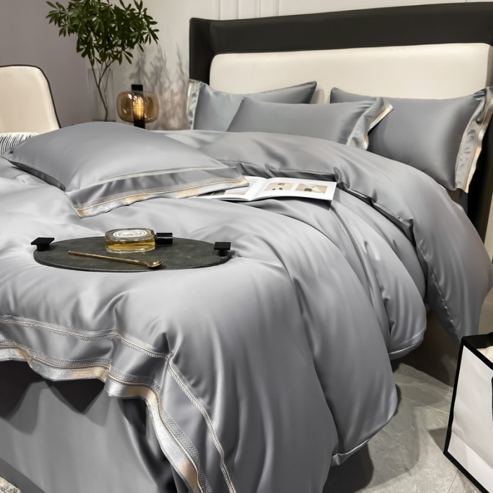 91家纺网 家纺一手货源 找家纺 欧乐蒂 2022新款双面冰丝四件套-典雅 高级灰