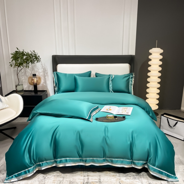 91家纺网 家纺一手货源 找家纺 欧乐蒂 2022新款双面冰丝四件套-典雅 墨绿色