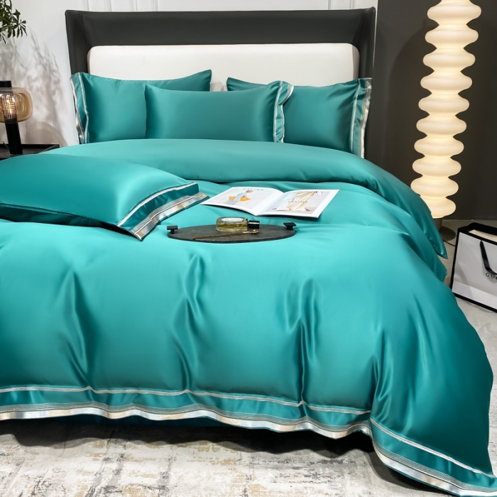 91家纺网 家纺一手货源 找家纺 欧乐蒂 2022新款双面冰丝四件套-典雅 墨绿色