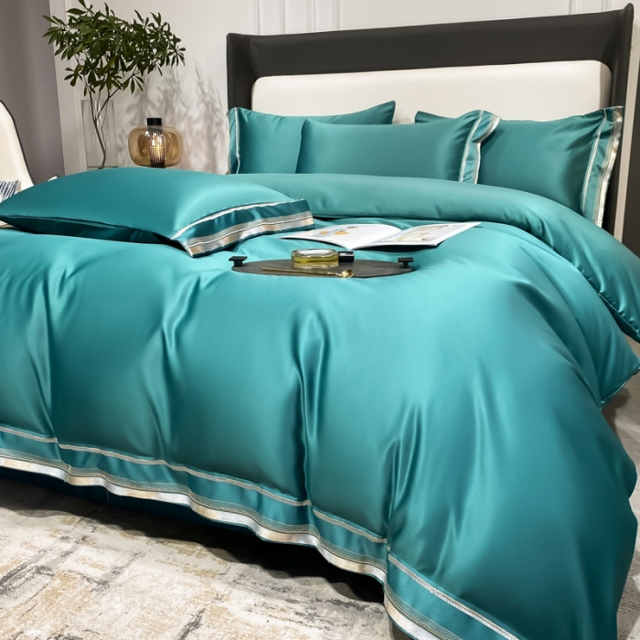 91家纺网 家纺一手货源 找家纺 欧乐蒂 2022新款双面冰丝四件套-典雅 墨绿色