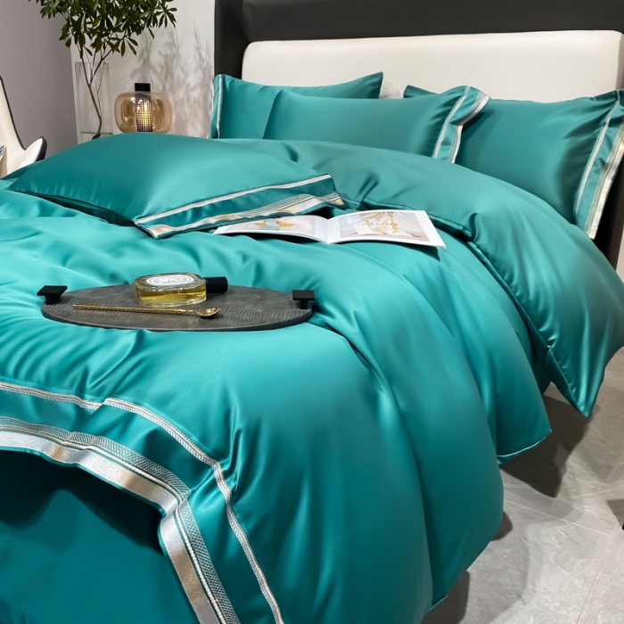 91家纺网 家纺一手货源 找家纺 欧乐蒂 2022新款双面冰丝四件套-典雅 墨绿色