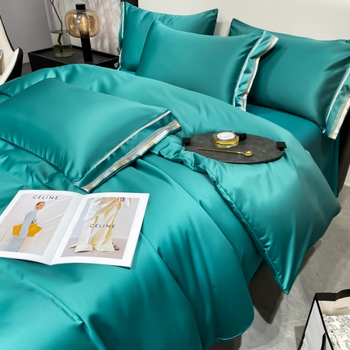 91家纺网 家纺一手货源 找家纺 欧乐蒂 2022新款双面冰丝四件套-典雅 墨绿色