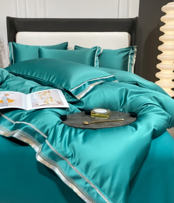 91家纺网 家纺一手货源 找家纺 欧乐蒂 2022新款双面冰丝四件套-典雅 墨绿色