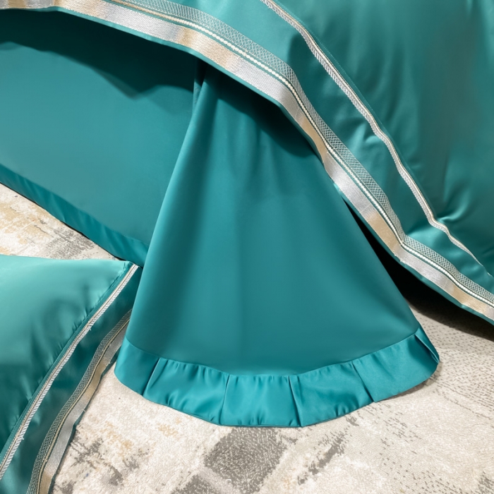 91家纺网 家纺一手货源 找家纺 欧乐蒂 2022新款双面冰丝四件套-典雅 墨绿色