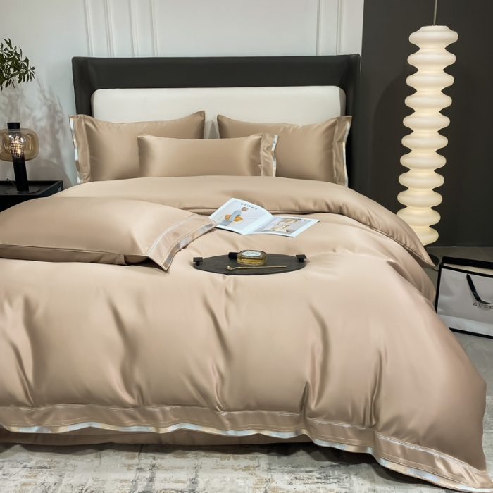 91家纺网 家纺一手货源 找家纺 欧乐蒂 2022新款双面冰丝四件套-典雅 香槟金