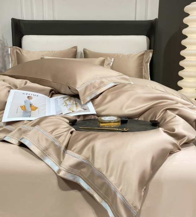 91家纺网 家纺一手货源 找家纺 欧乐蒂 2022新款双面冰丝四件套-典雅 香槟金