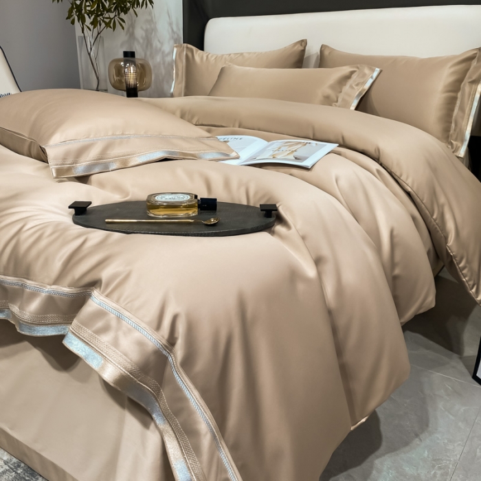 91家纺网 家纺一手货源 找家纺 欧乐蒂 2022新款双面冰丝四件套-典雅 香槟金