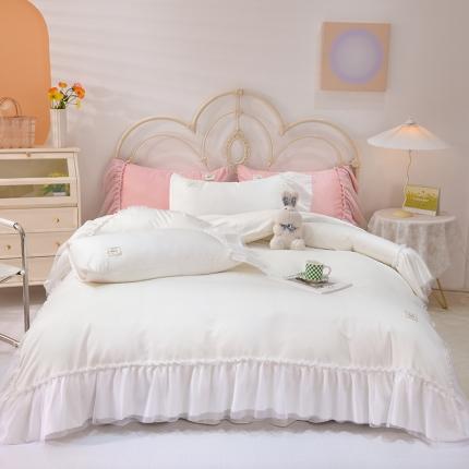 91家纺网 家纺一手货源 找家纺 （总）艾米2025新款水洗真丝双层鱼尾边四件套-梦丽纱系列