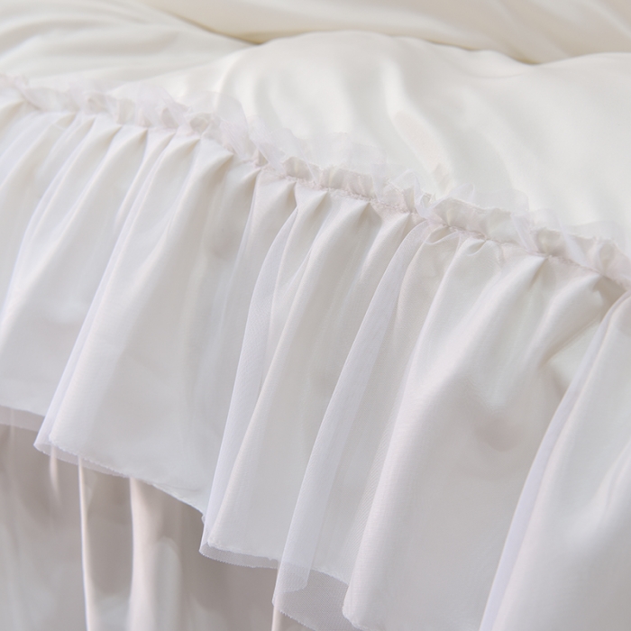 91家纺网 家纺一手货源 找家纺 艾米2025新款水洗真丝双层鱼尾边四件套-梦丽纱系列 白色