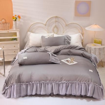 91家纺网 家纺一手货源 找家纺 艾米2022新款水洗真丝双层鱼尾边四件套-梦丽纱系列 灰色