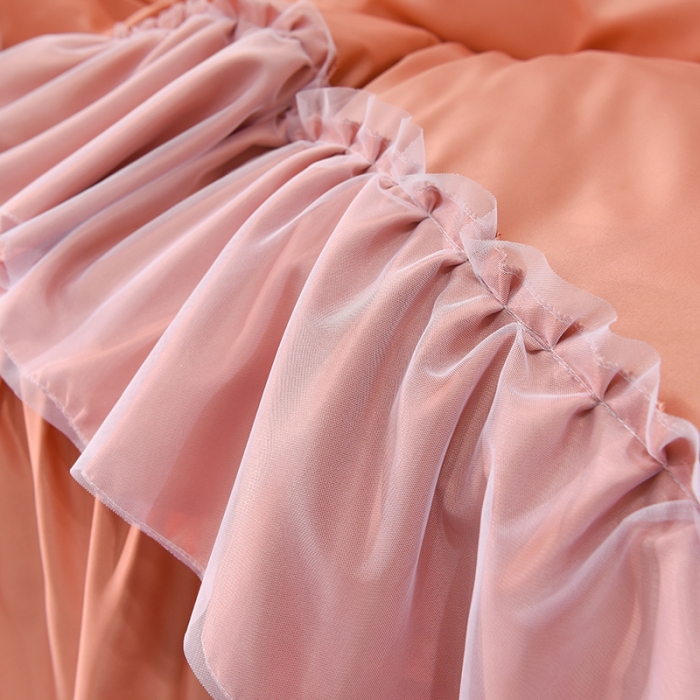 91家纺网 家纺一手货源 找家纺 艾米2025新款水洗真丝双层鱼尾边四件套-梦丽纱系列橘色