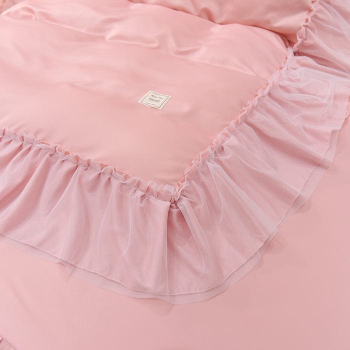 91家纺网 家纺一手货源 找家纺 艾米2025新款水洗真丝双层鱼尾边四件套-梦丽纱系列 浅豆沙