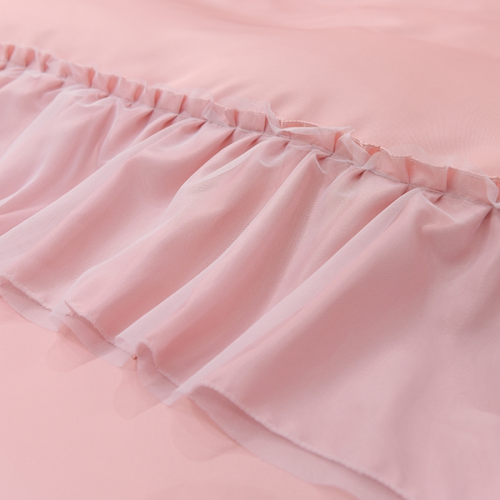 91家纺网 家纺一手货源 找家纺 艾米2025新款水洗真丝双层鱼尾边四件套-梦丽纱系列 浅豆沙