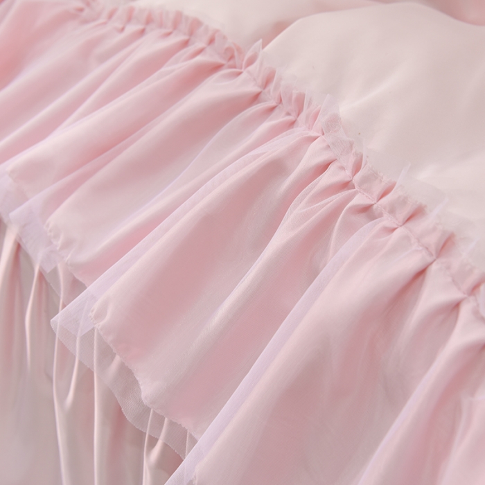 91家纺网 家纺一手货源 找家纺 艾米2025新款水洗真丝双层鱼尾边四件套-梦丽纱系列 浅粉