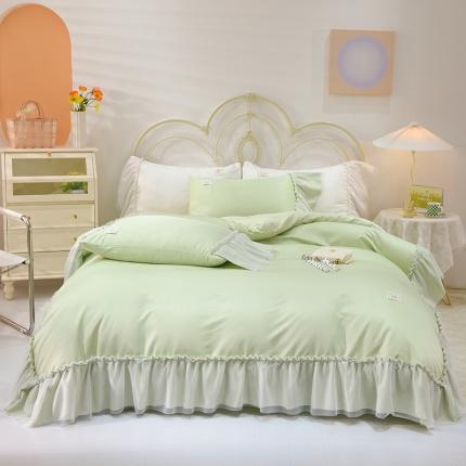 艾米2025新款水洗真丝双层鱼尾边四件套-梦丽纱系列 水绿